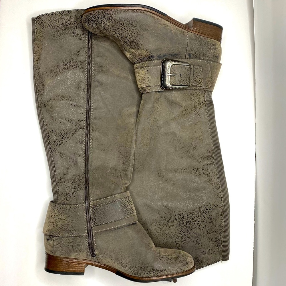 GREY BRUSHED FAUX LEATHER KNEE-HIGH BOOTS